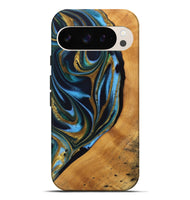 Pixel 9 Pro XL Wood Live Edge Phone Case - Khiry (Teal & Gold, 744767)