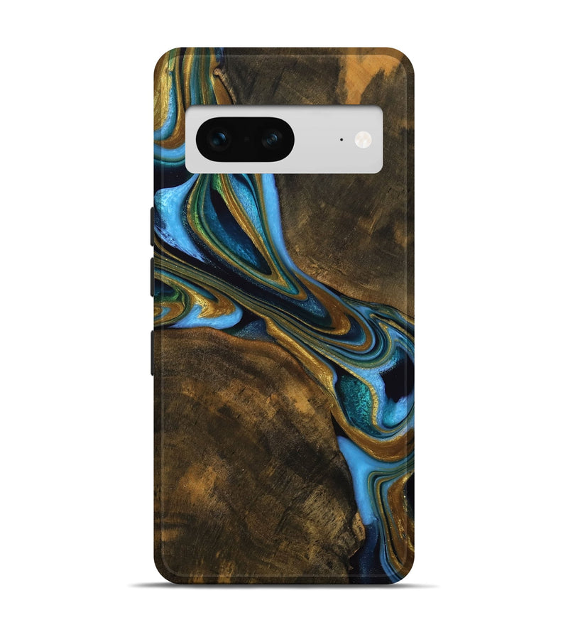 Pixel 7 Wood Live Edge Phone Case - Mack (Teal & Gold, 744769)