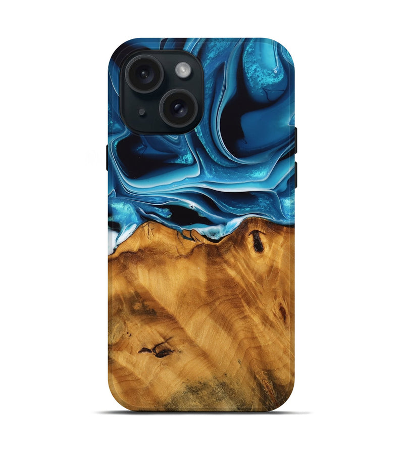 iPhone 15 Wood Live Edge Phone Case - Khue (Blue, 744773)