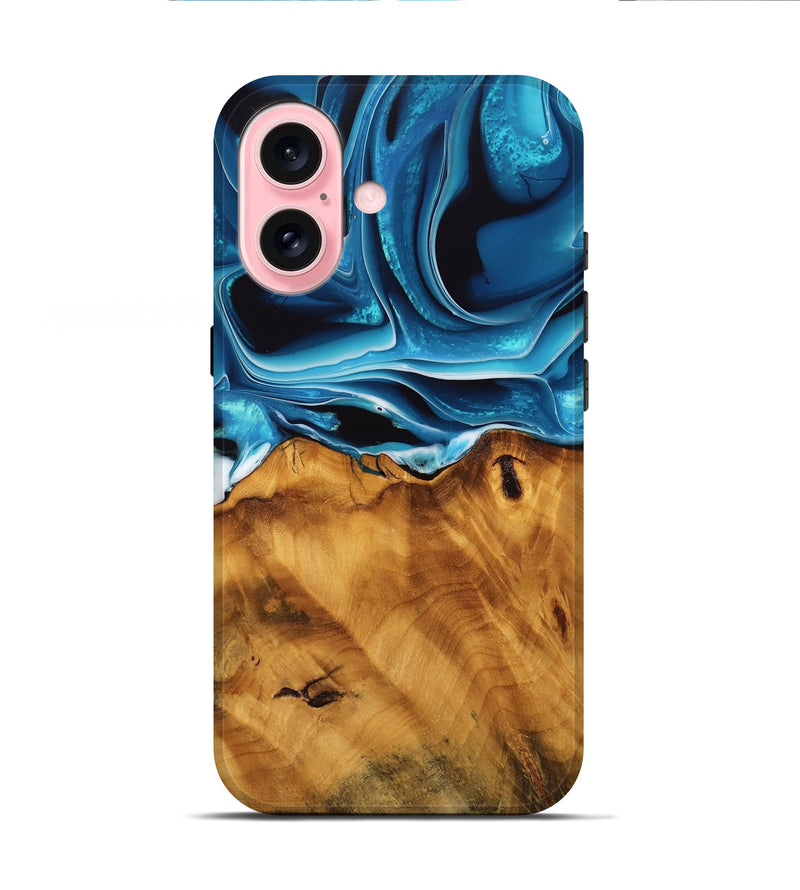 iPhone 16 Wood Live Edge Phone Case - Khue (Blue, 744773)