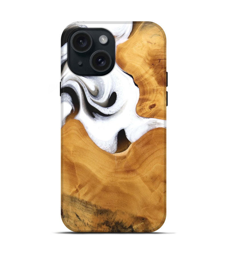 iPhone 15 Wood Live Edge Phone Case - Janyce (Black & White, 744775)