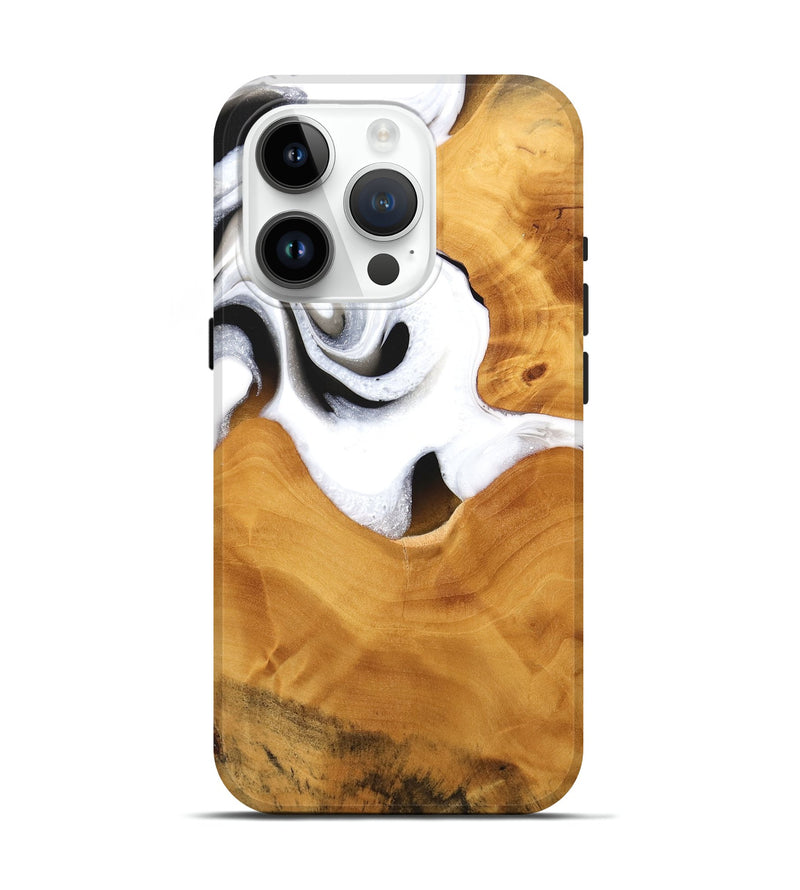 iPhone 15 Pro Wood Live Edge Phone Case - Janyce (Black & White, 744775)