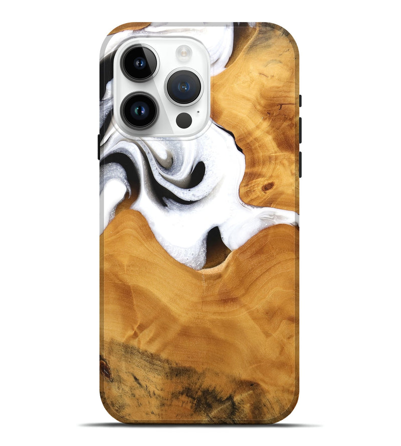 iPhone 15 Pro Max Wood Live Edge Phone Case - Janyce (Black & White, 744775)