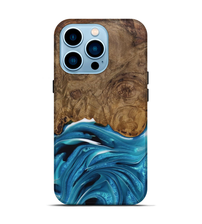 iPhone 14 Pro Wood Live Edge Phone Case - Donia (Blue, 744776)