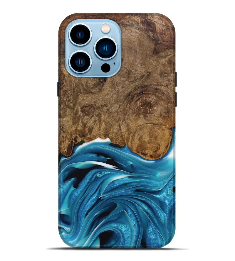 iPhone 14 Pro Max Wood Live Edge Phone Case - Donia (Blue, 744776)