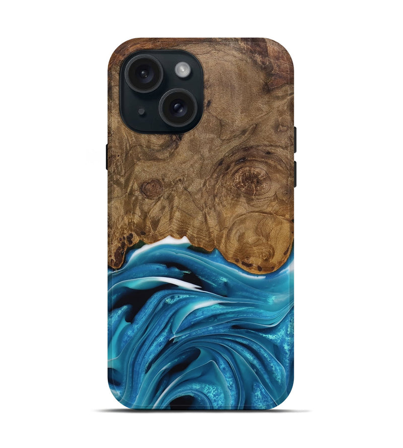 iPhone 15 Wood Live Edge Phone Case - Donia (Blue, 744776)