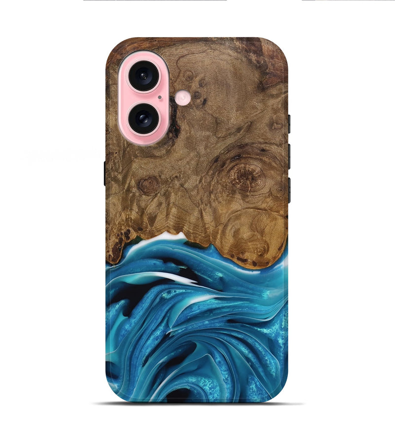 iPhone 16 Wood Live Edge Phone Case - Donia (Blue, 744776)