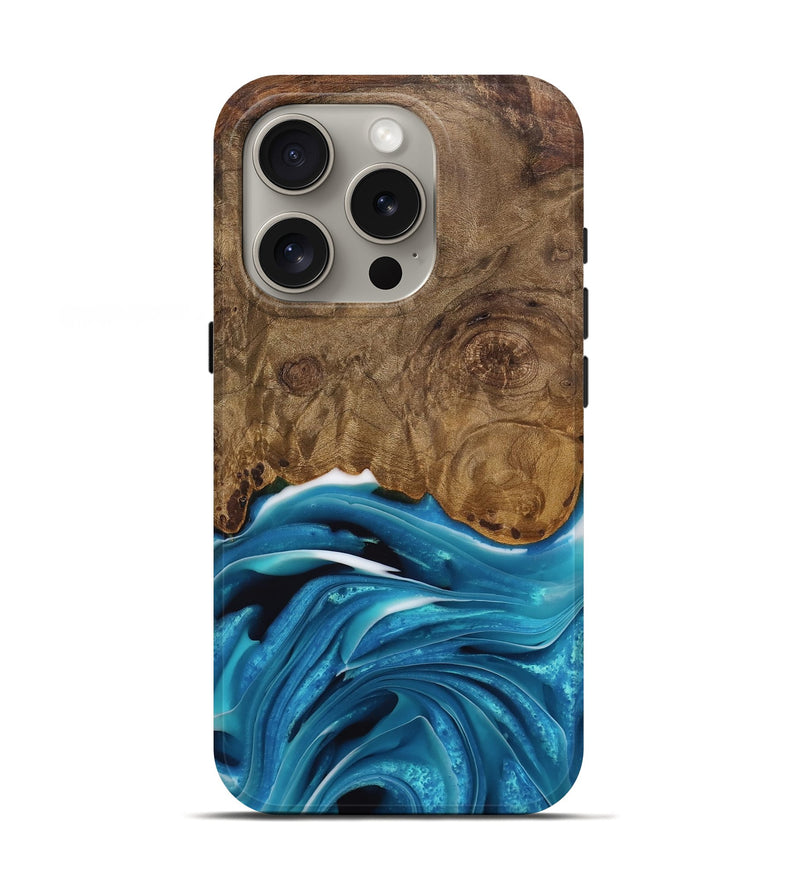 iPhone 16 Pro Wood Live Edge Phone Case - Donia (Blue, 744776)