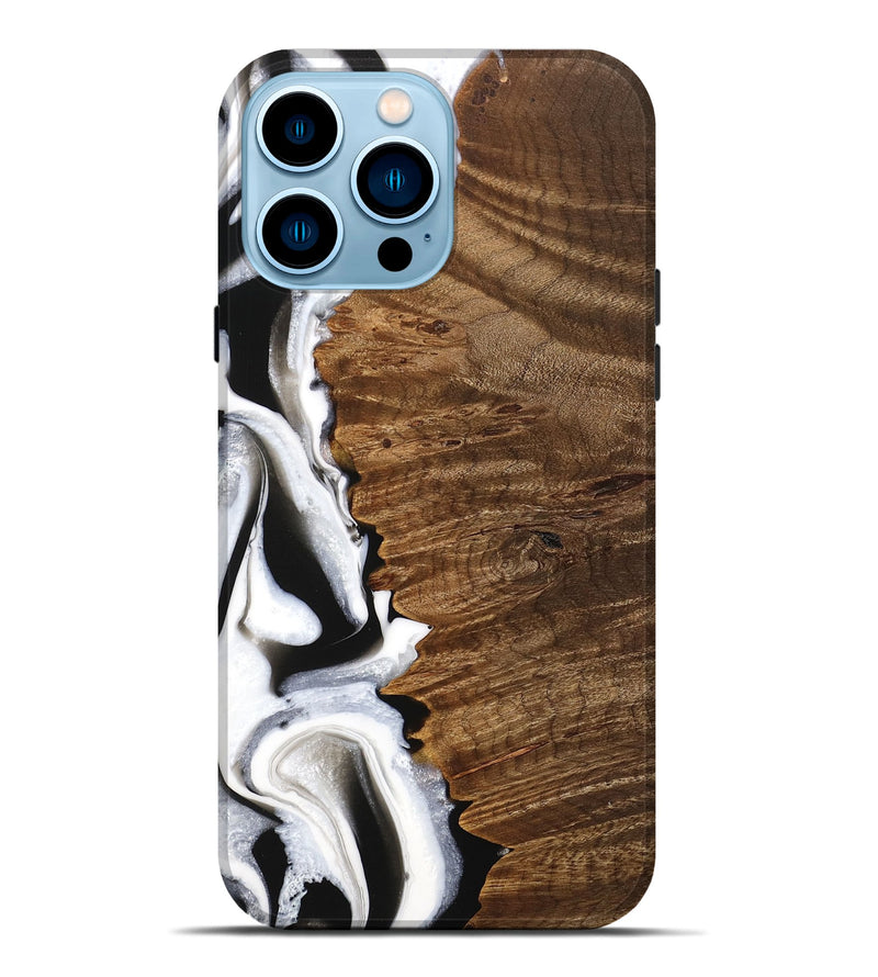 iPhone 14 Pro Max Wood Live Edge Phone Case - Theo (Black & White, 744783)