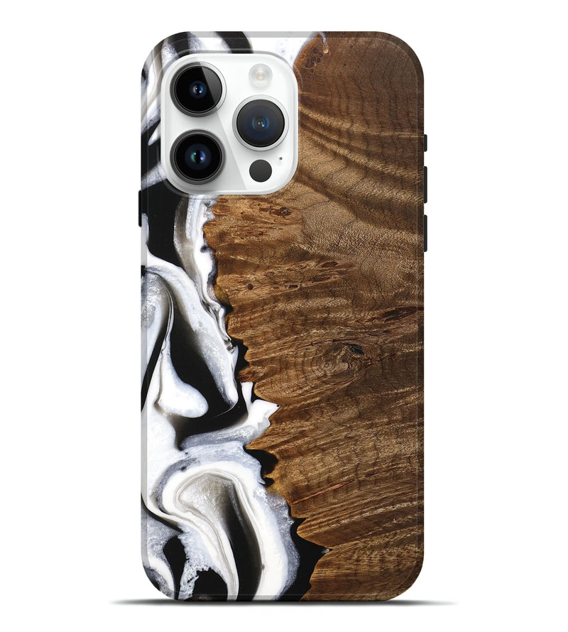 iPhone 15 Pro Max Wood Live Edge Phone Case - Theo (Black & White, 744783)