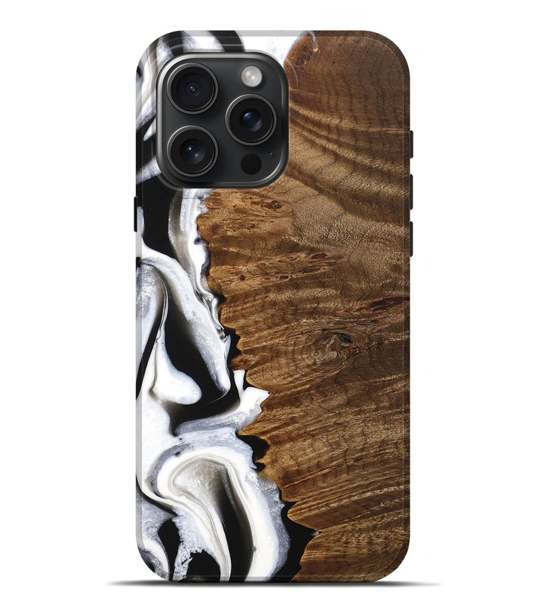 iPhone 16 Pro Max Wood Live Edge Phone Case - Theo (Black & White, 744783)