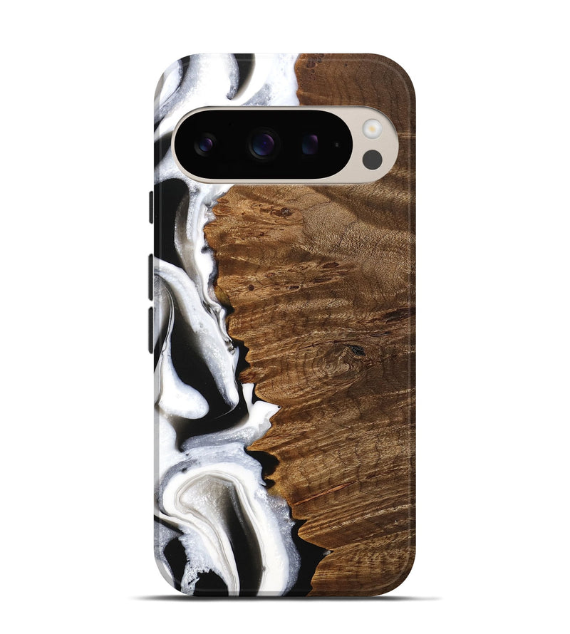 Pixel 9 Wood Live Edge Phone Case - Theo (Black & White, 744783)