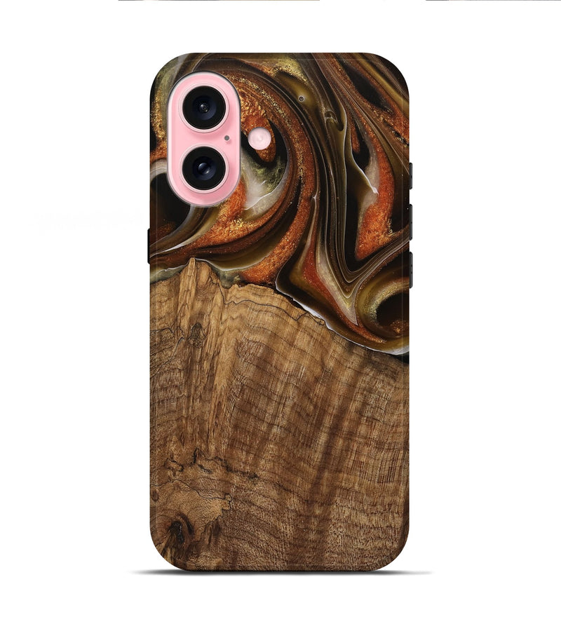 iPhone 16 Wood Live Edge Phone Case - Nobie (Black & White, 744784)