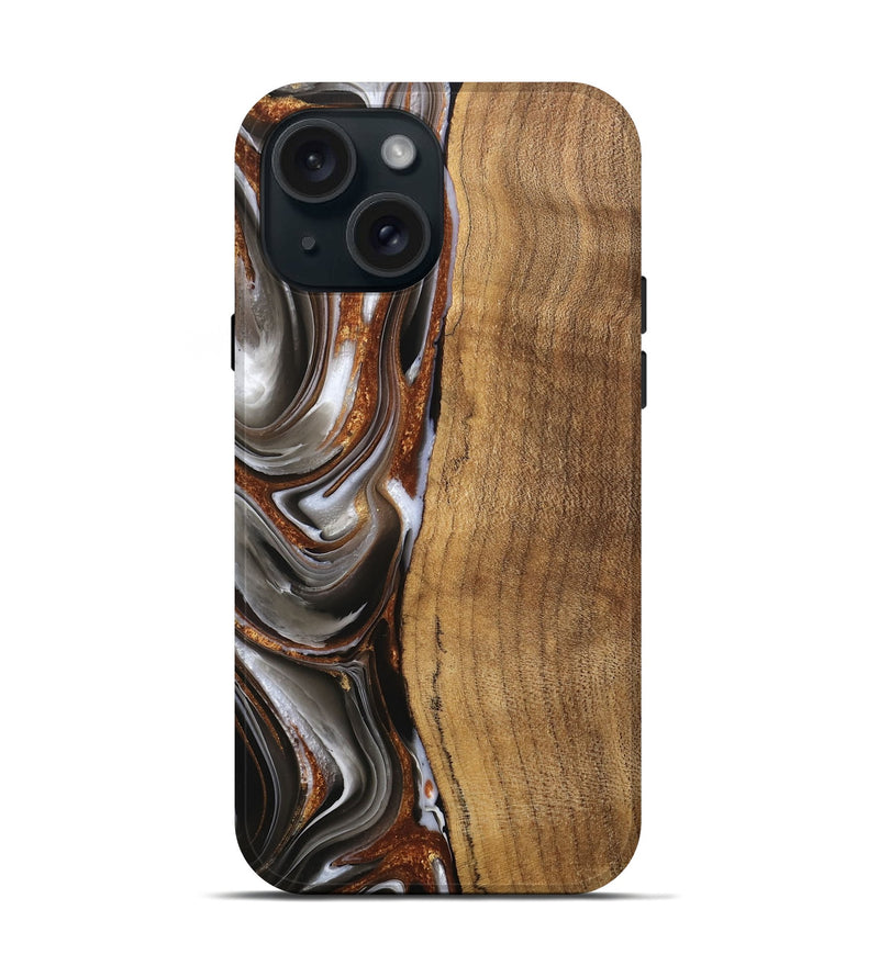 iPhone 15 Wood Live Edge Phone Case - Clint (Black & White, 744796)