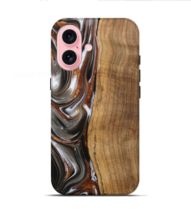 iPhone 16 Wood Live Edge Phone Case - Clint (Black & White, 744796)