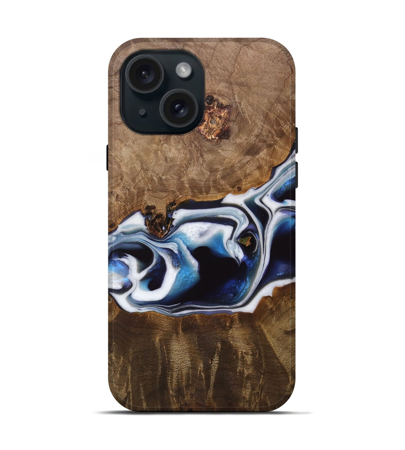 iPhone 15 Wood Live Edge Phone Case - Jorie (Blue, 744797)