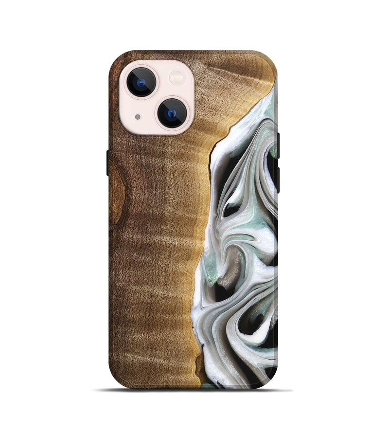 iPhone 13 mini Wood Live Edge Phone Case - Aubrey (Black & White, 744802)