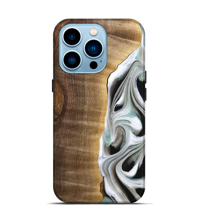 iPhone 14 Pro Wood Live Edge Phone Case - Aubrey (Black & White, 744802)