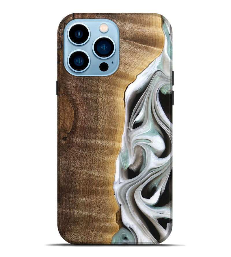 iPhone 14 Pro Max Wood Live Edge Phone Case - Aubrey (Black & White, 744802)