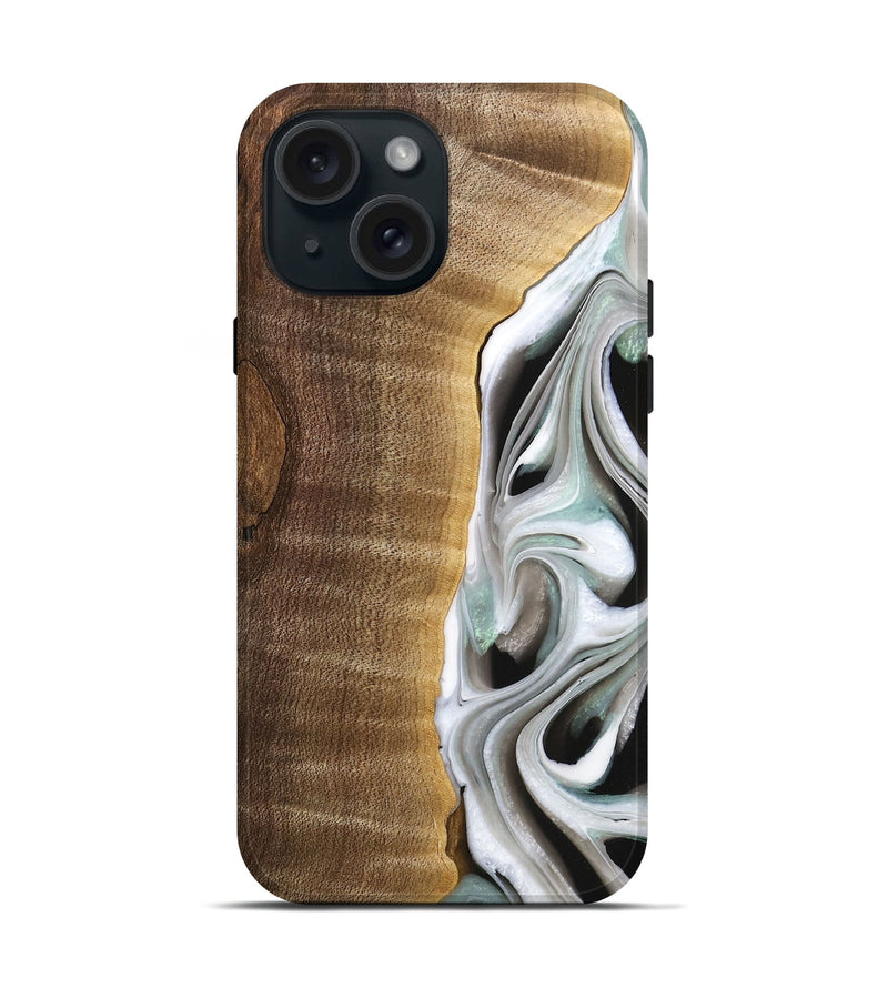 iPhone 15 Wood Live Edge Phone Case - Aubrey (Black & White, 744802)