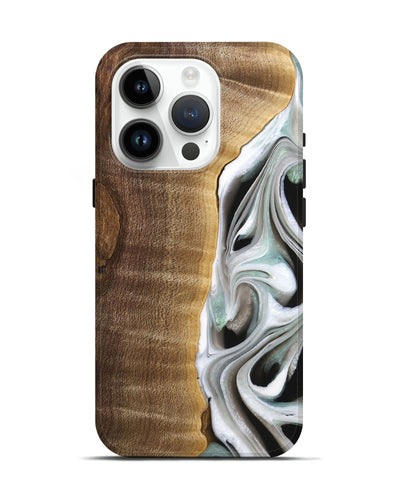 iPhone 15 Pro Wood Live Edge Phone Case - Aubrey (Black & White, 744802)