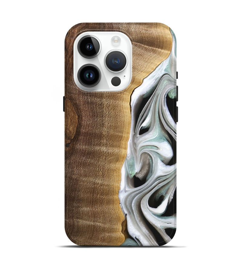 iPhone 15 Pro Wood Live Edge Phone Case - Aubrey (Black & White, 744802)