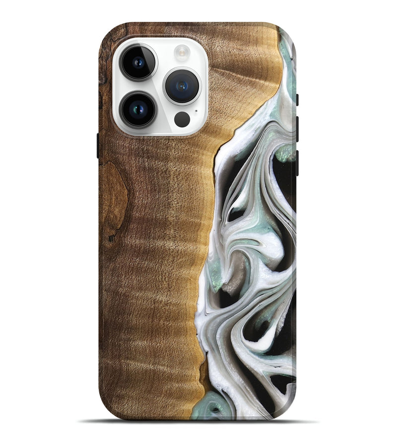 iPhone 15 Pro Max Wood Live Edge Phone Case - Aubrey (Black & White, 744802)