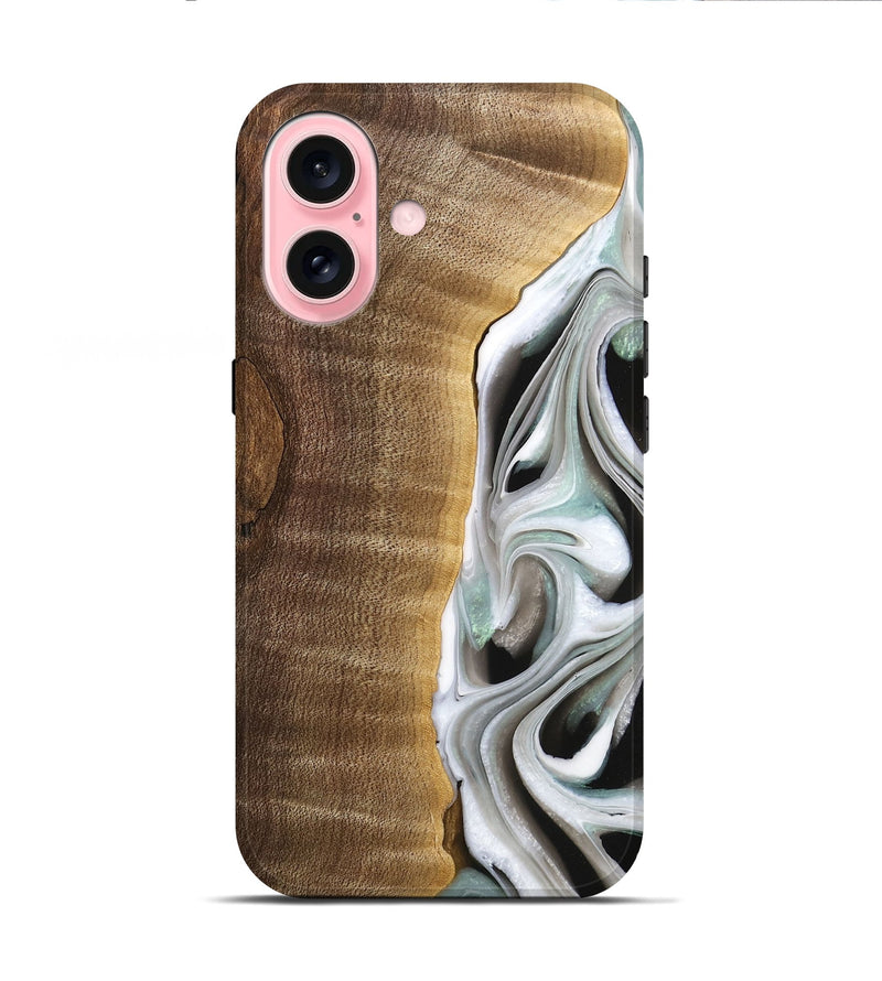 iPhone 16 Wood Live Edge Phone Case - Aubrey (Black & White, 744802)