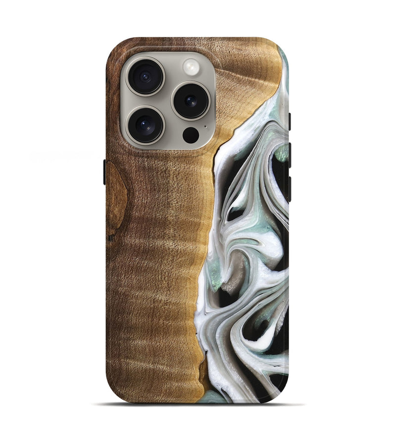 iPhone 16 Pro Wood Live Edge Phone Case - Aubrey (Black & White, 744802)