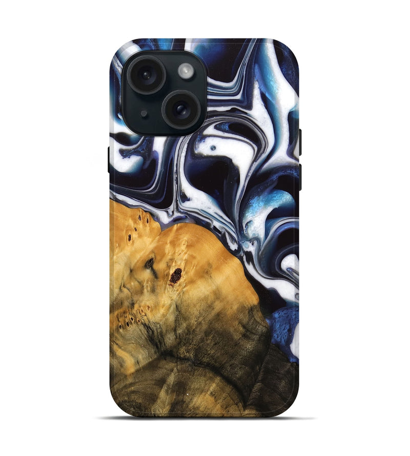 iPhone 15 Wood Live Edge Phone Case - Sotos (Blue, 744803)