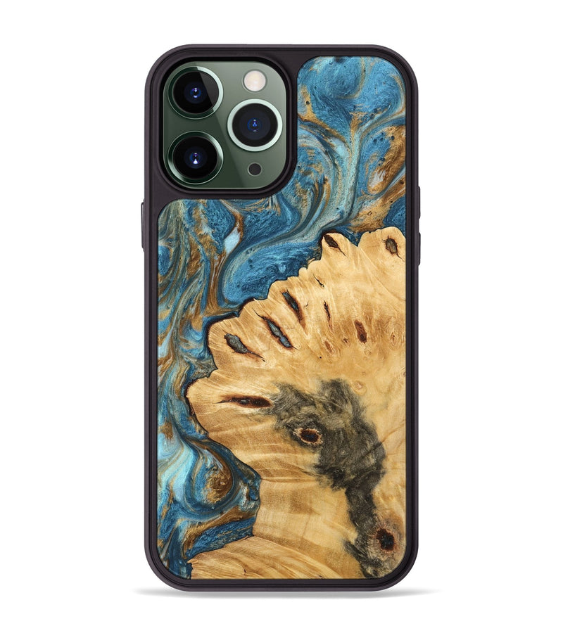 iPhone 13 Pro Max Wood Phone Case - Prady (Teal & Gold, 744837)