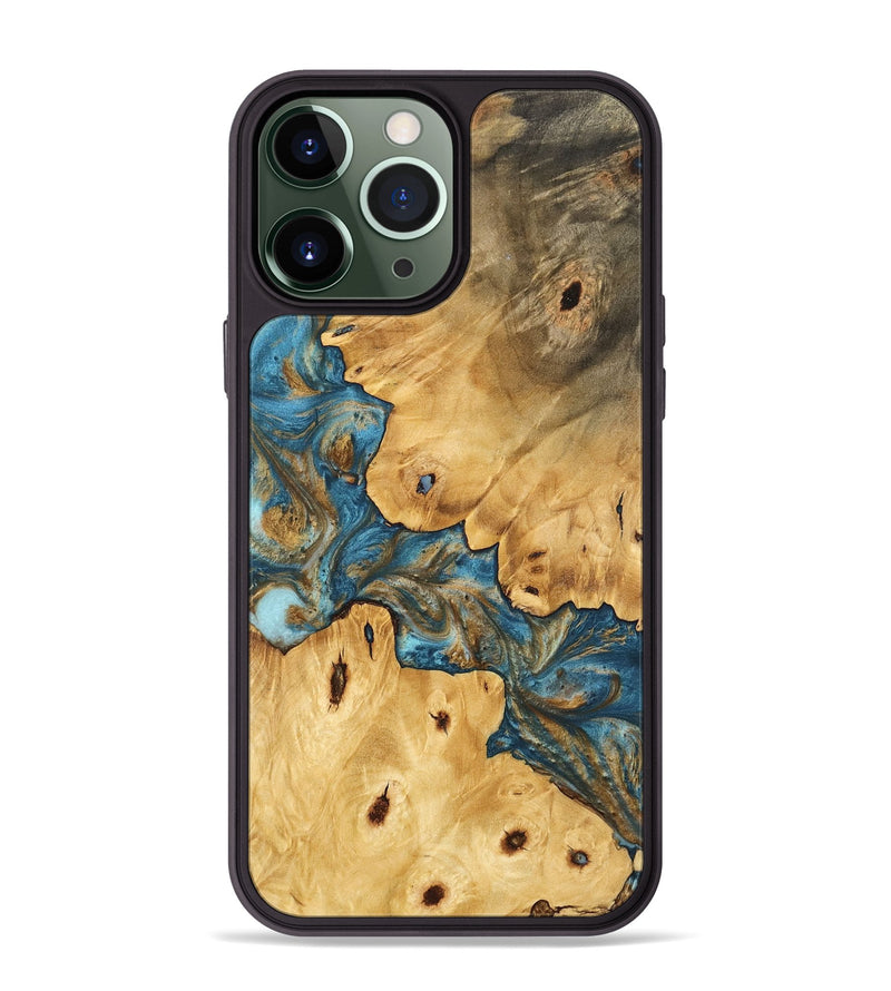 iPhone 13 Pro Max Wood Phone Case - Malakai (Teal & Gold, 744853)