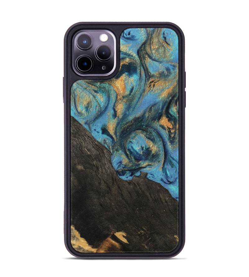 iPhone 11 Pro Max Wood Phone Case - Sabina (Teal & Gold, 744898)