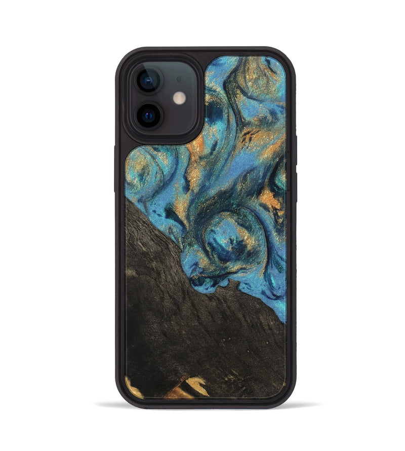 iPhone 12 Wood Phone Case - Sabina (Teal & Gold, 744898)