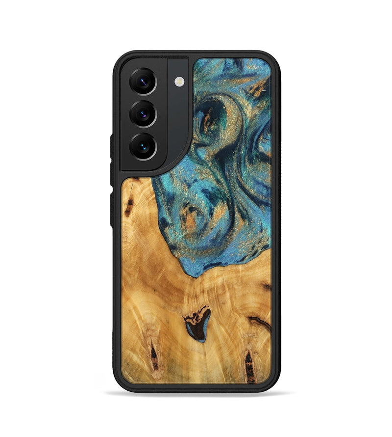 Galaxy S22 Wood Phone Case - Radha (Teal & Gold, 744899)