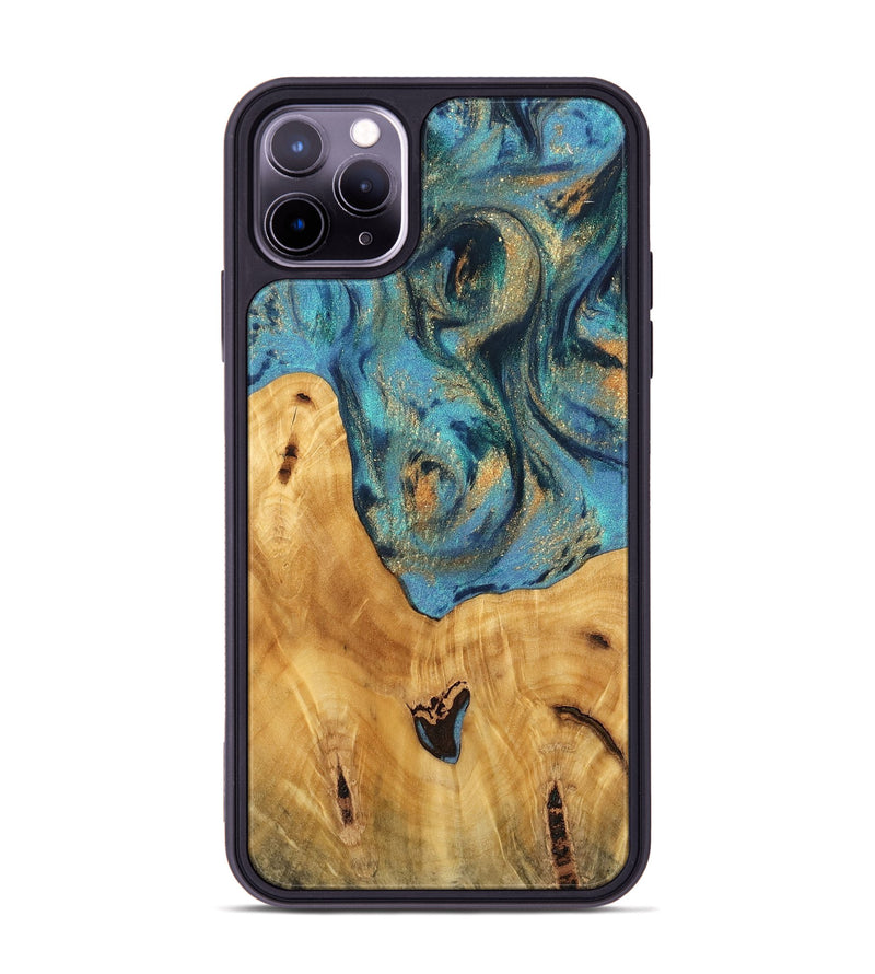 iPhone 11 Pro Max Wood Phone Case - Radha (Teal & Gold, 744899)