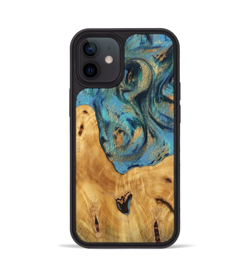 iPhone 12 Wood Phone Case - Radha (Teal & Gold, 744899)