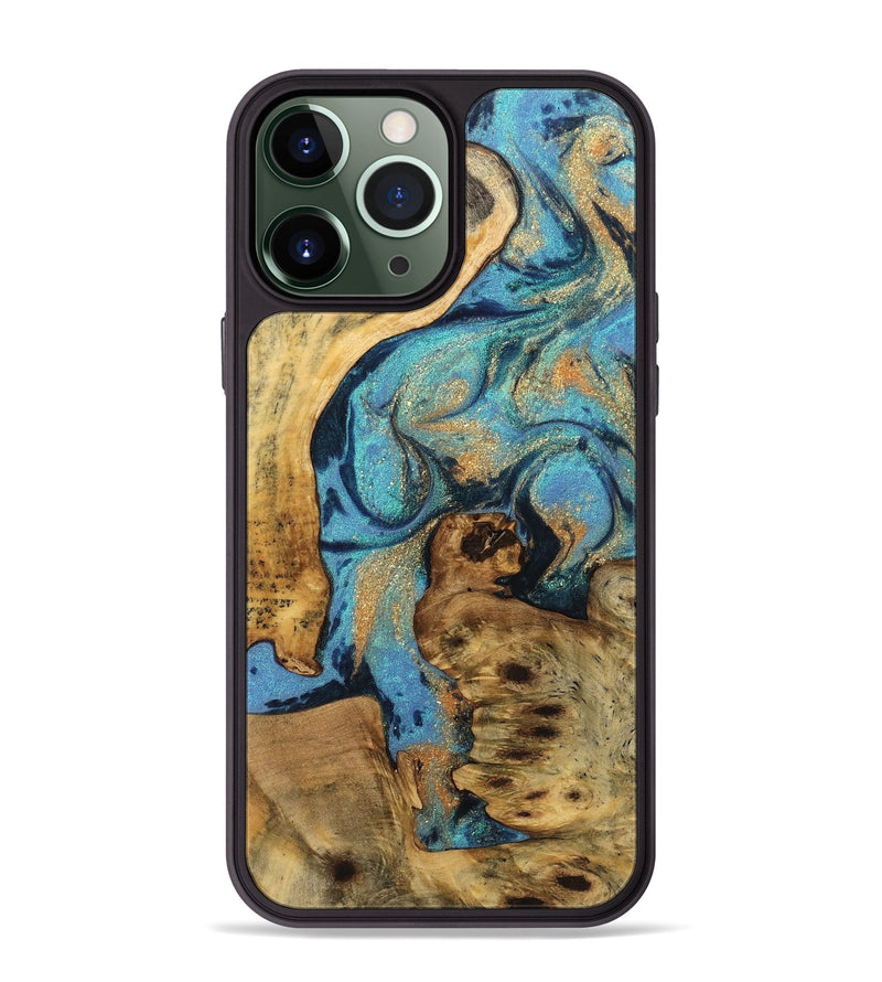 iPhone 13 Pro Max Wood Phone Case - Agustin (Teal & Gold, 744902)