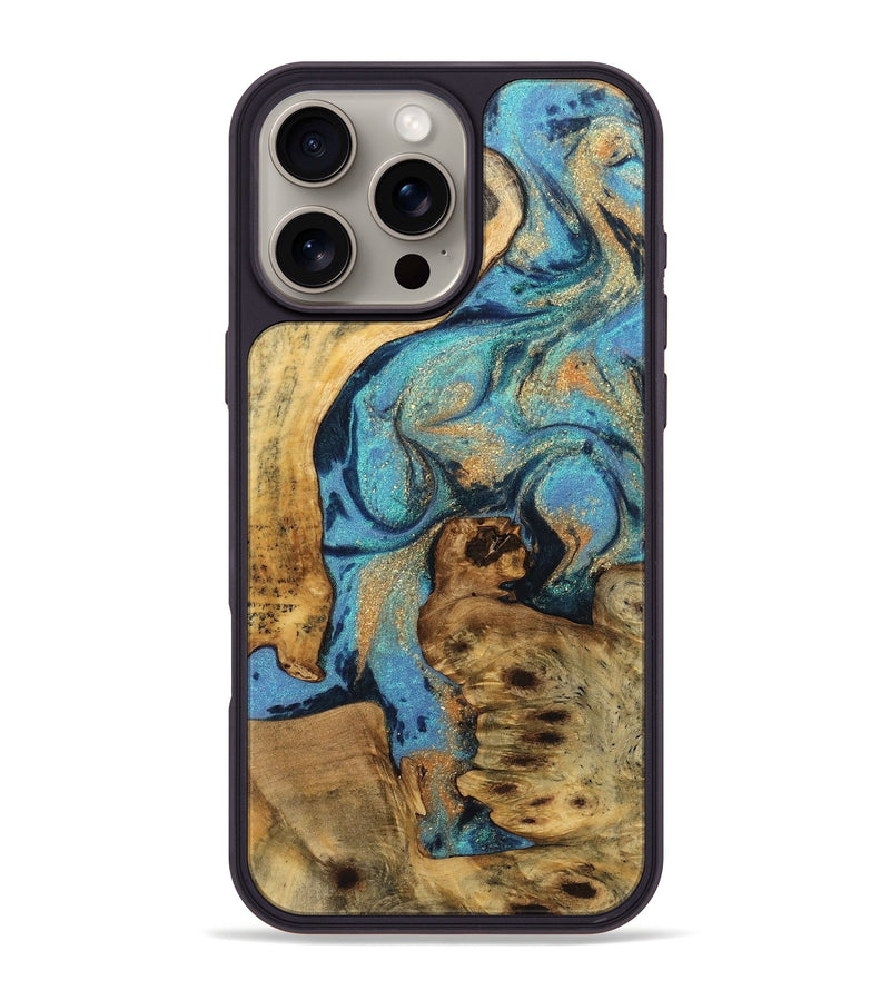 iPhone 16 Pro Max Wood Phone Case - Agustin (Teal & Gold, 744902)