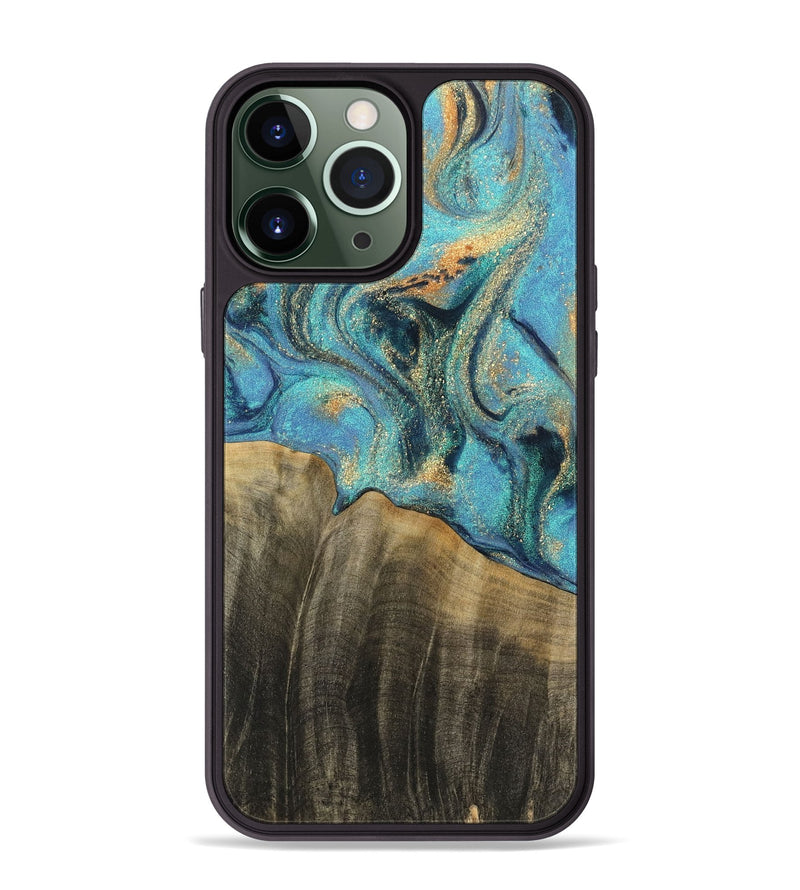 iPhone 13 Pro Max Wood Phone Case - Alan (Teal & Gold, 744903)