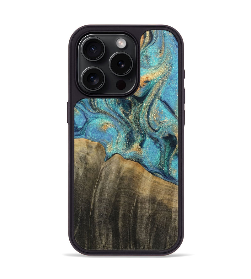 iPhone 15 Pro Wood Phone Case - Alan (Teal & Gold, 744903)