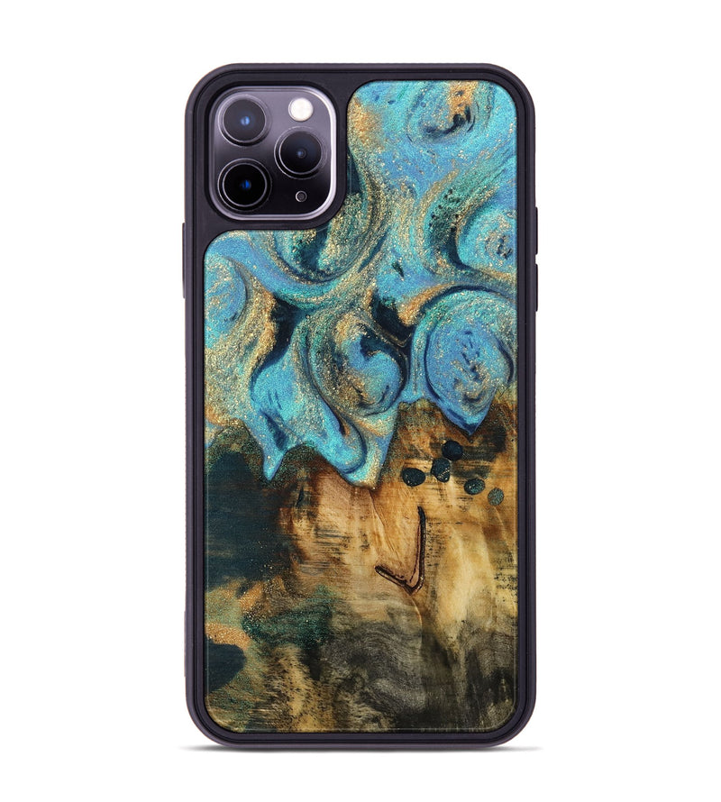 iPhone 11 Pro Max Wood Phone Case - Runni (Teal & Gold, 744906)