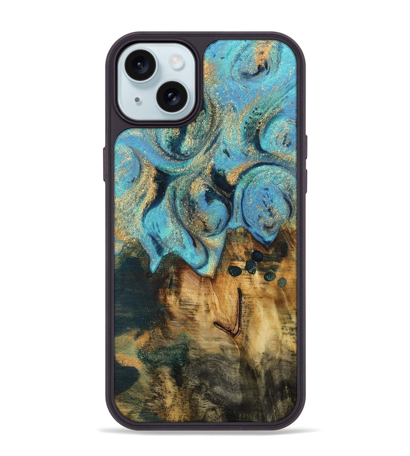 iPhone 15 Plus Wood Phone Case - Runni (Teal & Gold, 744906)