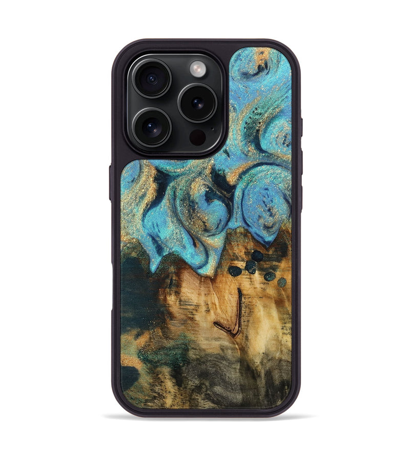 iPhone 16 Pro Wood Phone Case - Runni (Teal & Gold, 744906)