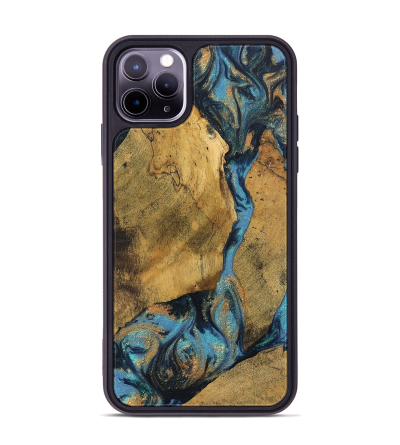 iPhone 11 Pro Max Wood Phone Case - Bharat (Teal & Gold, 744910)