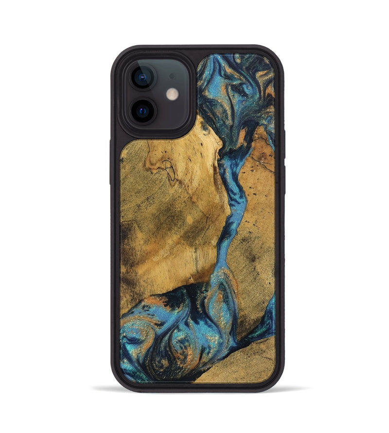 iPhone 12 Wood Phone Case - Bharat (Teal & Gold, 744910)