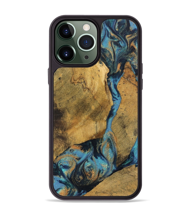 iPhone 13 Pro Max Wood Phone Case - Bharat (Teal & Gold, 744910)