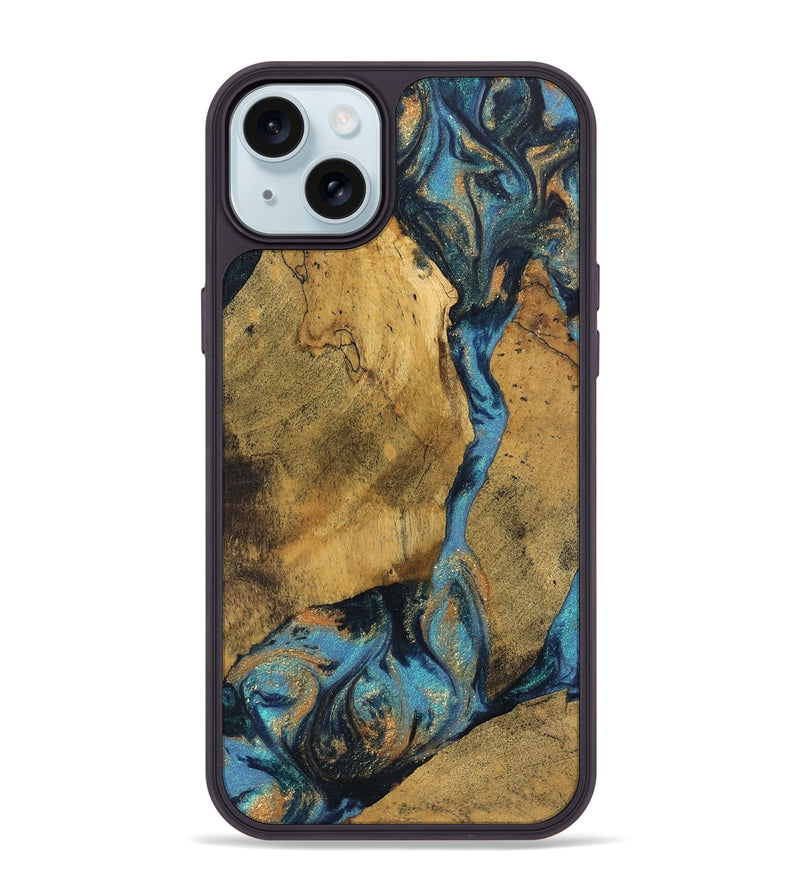 iPhone 15 Plus Wood Phone Case - Bharat (Teal & Gold, 744910)