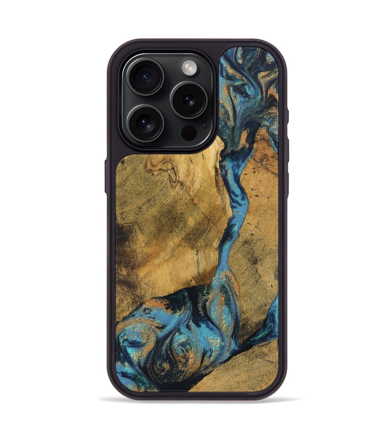 iPhone 15 Pro Wood Phone Case - Bharat (Teal & Gold, 744910)