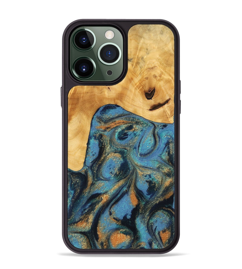 iPhone 13 Pro Max Wood Phone Case - Paul (Teal & Gold, 744911)